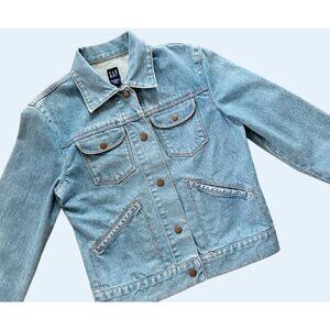 GAP Denim Snap Button Contrast Stitch Jean Jacket Size Med